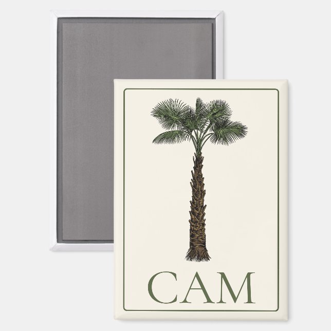 Preppy Coastal Palm Tree Monogram Magnet (Front/Back)