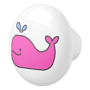 Preppy Coastal Pink Whale Ceramic Knob