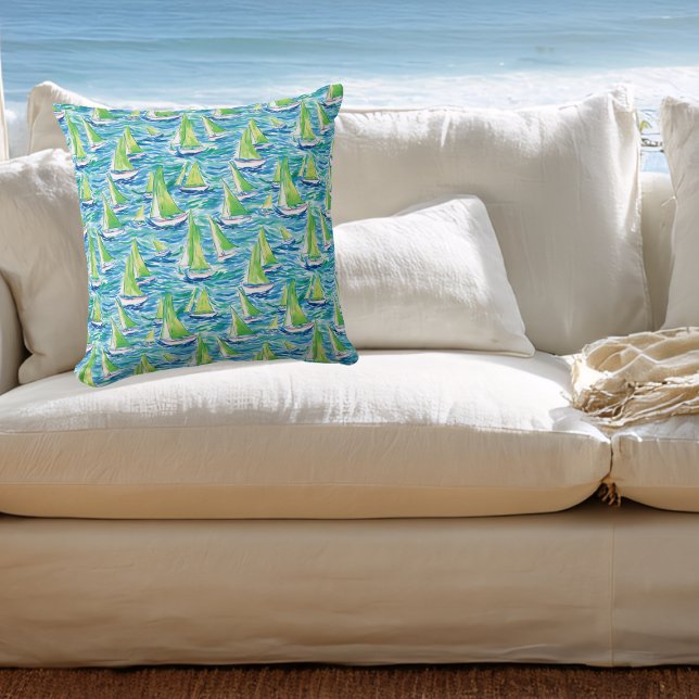 Preppy Coastal Sailboats Throw Pillow (Creator Uploaded)