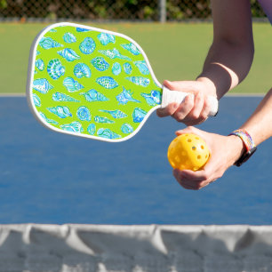 Preppy Coastal Sea Shells on Lime Green Seaside  Pickleball Paddle