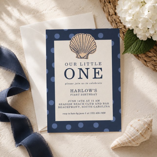 Preppy Coastal Shell First Birthday Invitation (Preppy Coastal Shell First Birthday Invitation
)