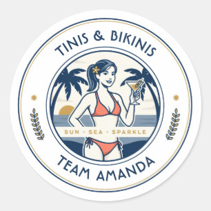 Preppy Coastal Tinis & Bikinis Team Bride Classic Round Sticker