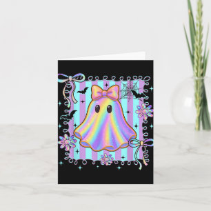 Preppy Colourful Coquette Bow Ghost Boo Girl Spook Card