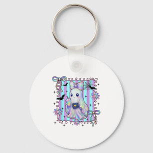Preppy Colourful Coquette Bow Ghost Boo Girl Spook Keychain