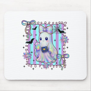 Preppy Colourful Coquette Bow Ghost Boo Girl Spook Mouse Pad