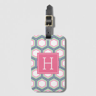 Preppy Colourful Geometric Pattern Monogrammed Luggage Tag