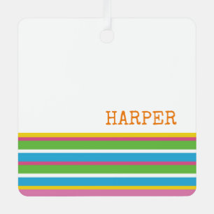 Preppy Colourful Stripes NAME Modern Fun Hip Metal Ornament