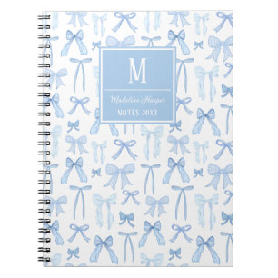 Preppy Coquette Blue Bows Monogram Personalized Notebook