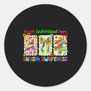 Preppy coquette bow autism awareness accept classic round sticker