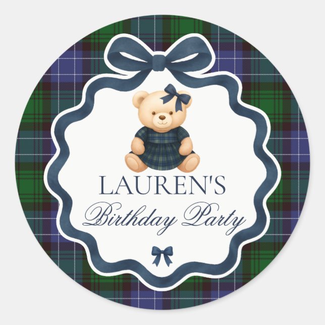 Preppy Coquette Bow Bear Birthday Envelope Seal (Front)