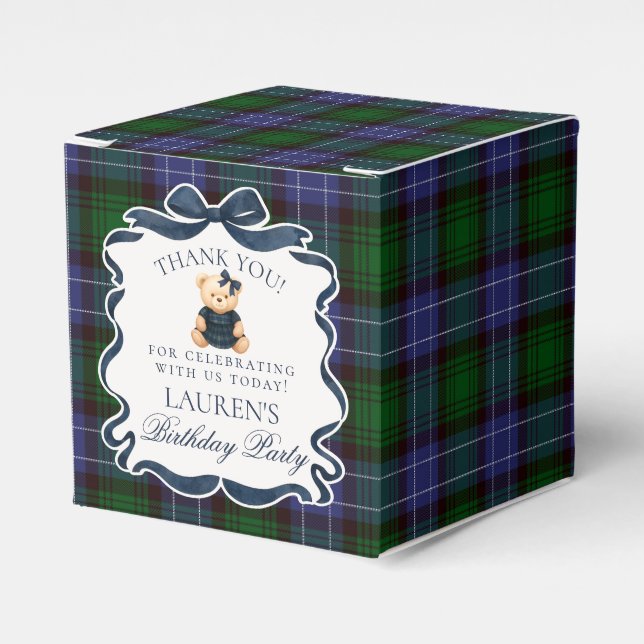 Preppy Coquette Bow Bear Girl Birthday Favor Box (Front Side)