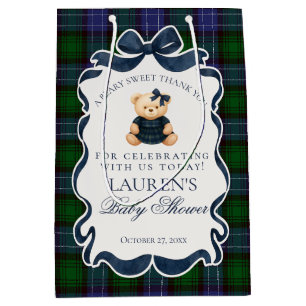 Preppy Coquette Bow Bear Plaid Baby Shower Favors Medium Gift Bag