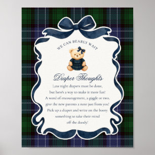 Preppy Coquette Bow Bear Plaid Diaper Thoughts Poster