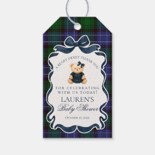 Preppy Coquette Bow Bear Tartan Baby Shower Favors Gift Tags