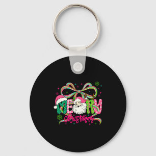 Preppy Coquette Bow Merry Christmas Santa Xmas Fam Keychain