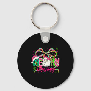Preppy Coquette Bow Merry Christmas Santa Xmas Fam Keychain