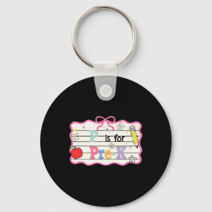 Preppy Coquette Bow P Is For Pre-k Teacher Back To Keychain