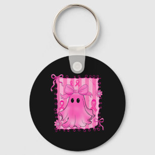Preppy Coquette Breast Cancer Ghost Pink Halloween Keychain