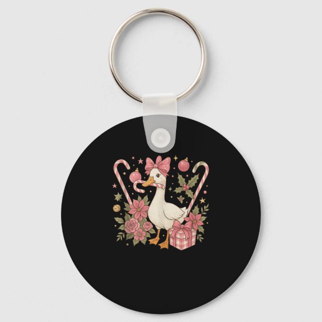 Preppy Coquette Goose Christmas 2025 Family Matchi Keychain (Front)