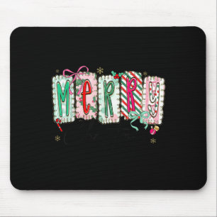 Preppy Coquette Merry Christmas Coquette Bow Girl  Mouse Pad