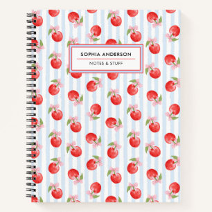 Preppy Coquette Red Cherry Pink Bow Personalized Notebook