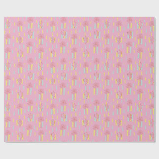 Preppy Coquette Retro Palm Trees & Cactus Pattern Wrapping Paper