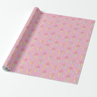 Preppy Coquette Retro Palm Trees & Cactus Pattern Wrapping Paper