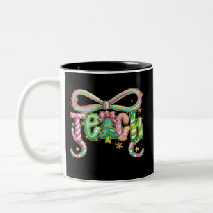 Preppy Coquette Teach Christmas Teacher Holiday Two-Tone Coffee Mug