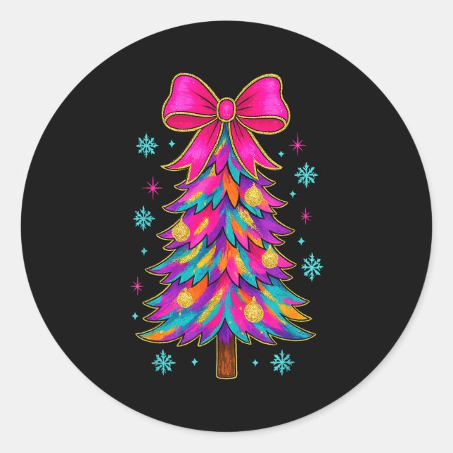 Preppy Coquette Tree Christmas Crew 2025 Family Ma Classic Round Sticker (Front)