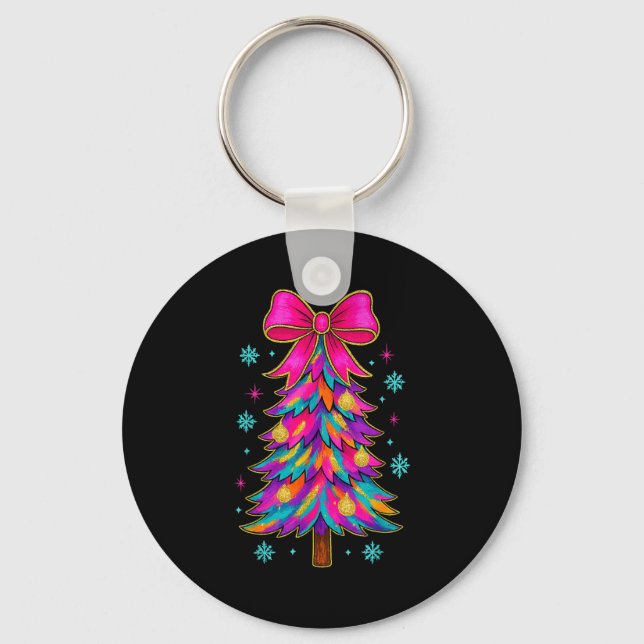 Preppy Coquette Tree Christmas Crew 2025 Family Ma Keychain (Front)