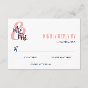 Preppy Coral & Navy Mrs & Mrs Wedding RSVP Card