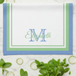 Preppy Cornflower Blue and Sage Green Monogram Kitchen Towel<br><div class="desc">Personalize this preppy soft sage green,  cornflower blue and white monogrammed kitchen dish towel with your choice of name and initial.  Great for housewarming or hostess gifts.</div>
