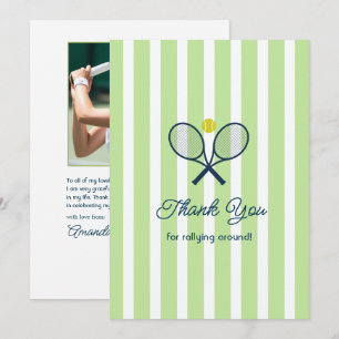 Preppy Country Club Tennis Birthday Photo Thank You Card