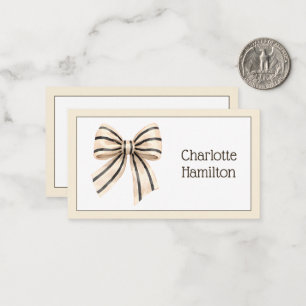 Preppy Cream and Black Stripe Bow Card