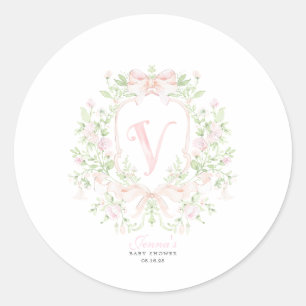 Preppy Crest Baby Shower Invitation Classic Round Sticker