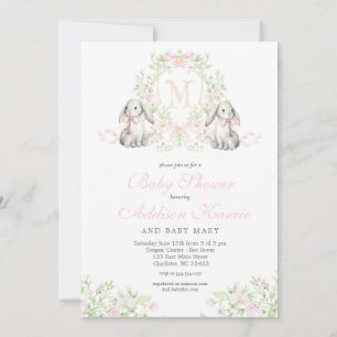 Preppy Crest bunny Baby Shower Invitation