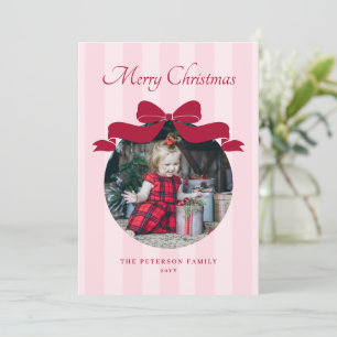 Preppy Cute Bow Striped Photo Christmas Holiday Card