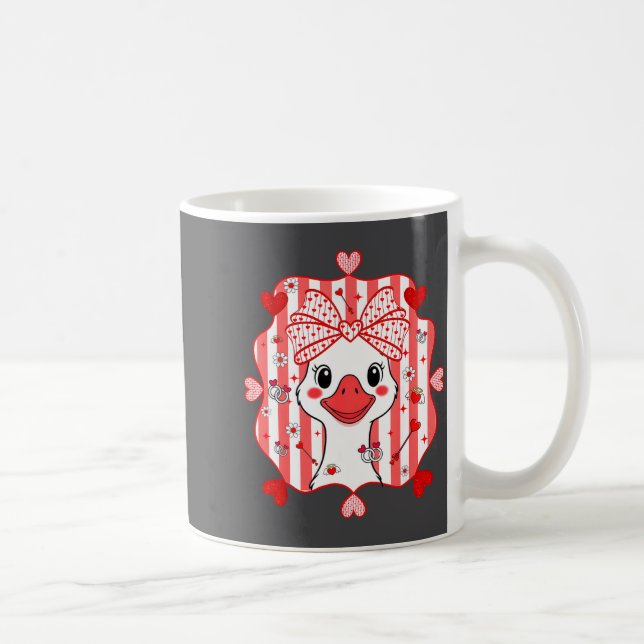 Preppy Cute Goose Coquette Bow Valentine's Day Wom Coffee Mug (Right)