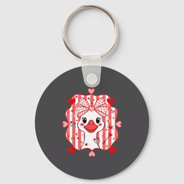 Preppy Cute Goose Coquette Bow Valentine's Day Wom Keychain (Front)