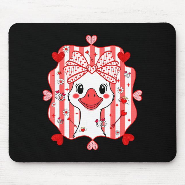 Preppy Cute Goose Coquette Bow Valentine's Day Wom Mouse Pad (Front)
