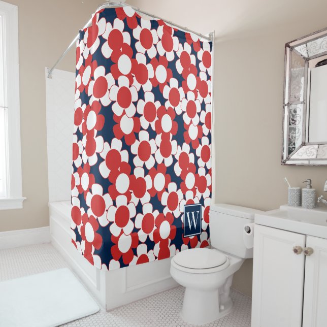 Preppy Daisy Bloom – Red White & Navy Monogram (In Situ)