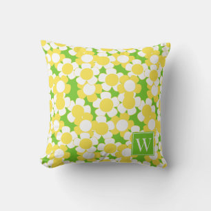 Preppy Daisy Bloom – Yellow & Lime Monogram Throw Pillow
