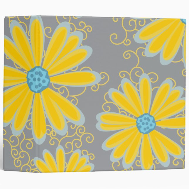 Preppy Daisy Flowers Swirly Retro Modern Pattern Binder (Front/Spine)