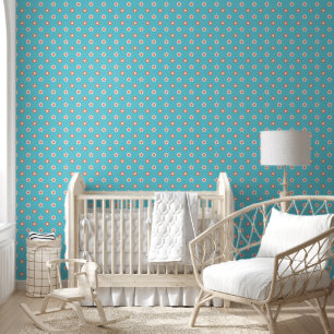Preppy Daisy Scatter Field – Turquoise & Coral Wallpaper