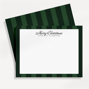 Preppy Dark Green Striped Christmas Note Card