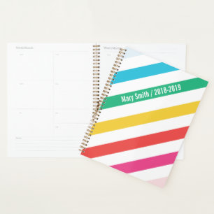 Preppy Diagonal Rainbow Stripe Personalized Planner