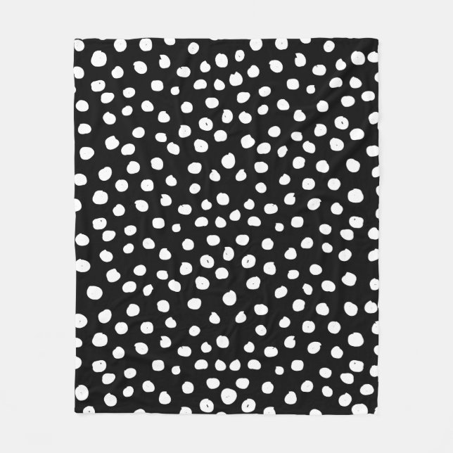 Preppy Dots Modern Black White Animal Print Spots Fleece Blanket (Front)