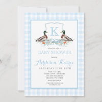 Preppy Duck En vichy Crest Baby shower Invitation