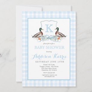 Preppy Duck En vichy Crest Baby shower Invitation