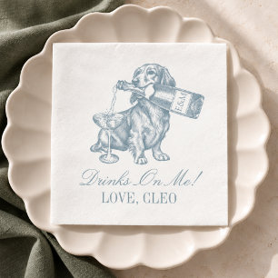 Preppy Dusty Blue Dachshund Wedding Napkin